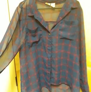Sheer plaid flowy shirt